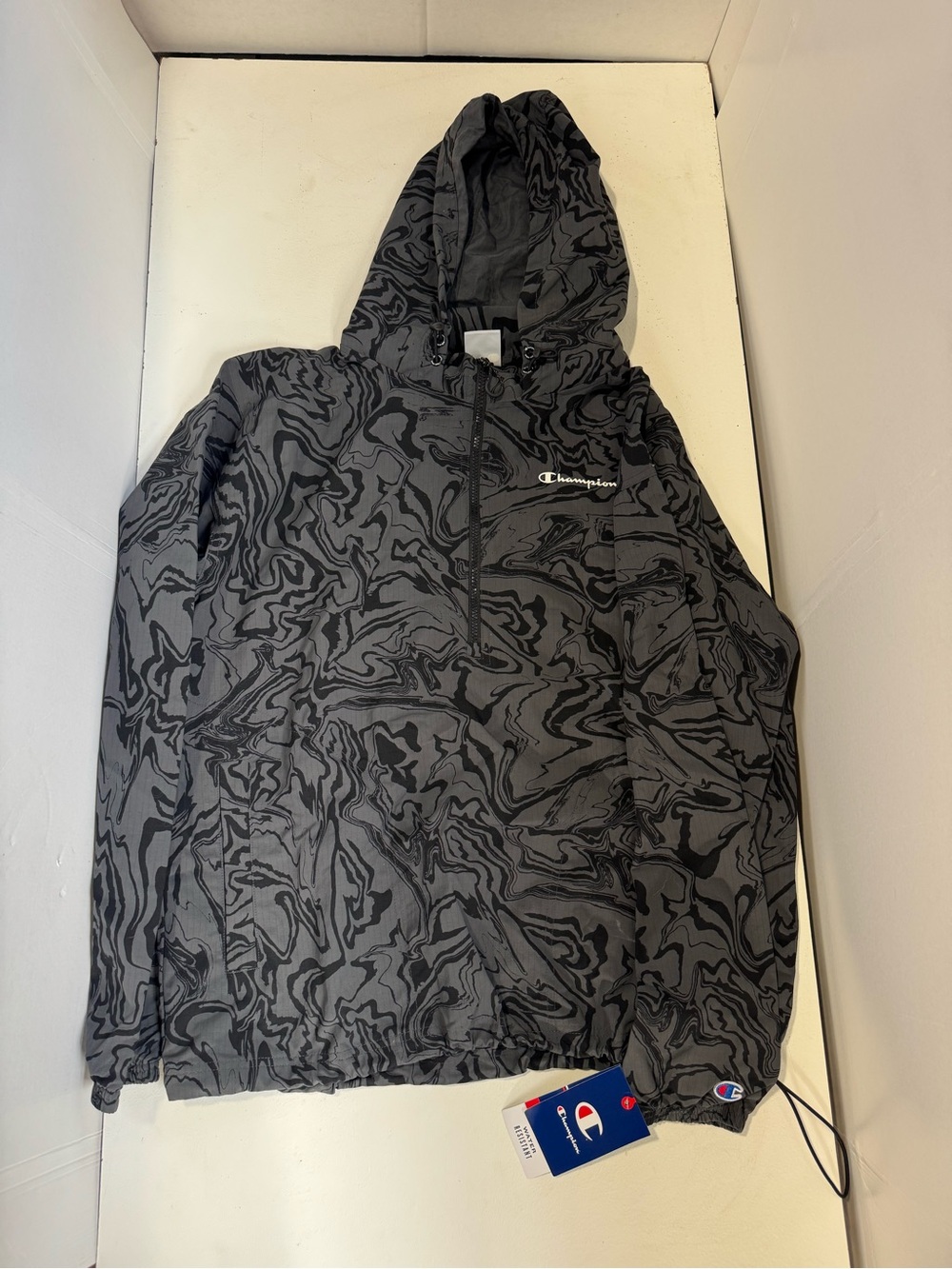 Champion Standard-Fit Logo-Print Water-Resistant Ripstop Anorak Men's M gray